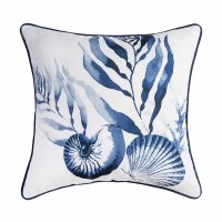 18" Sq Dark Blue Nautilus and Scallop Shells Decorative Pillow