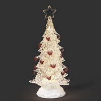 12" LED Clear Glitter Swirl Tree With Cardinal Ornaments