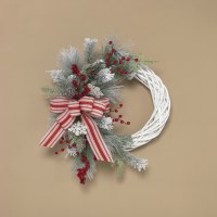 24" Round Faux Red and White Frost Pine and Vines Wreath