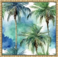 40" Sq Palm Tress in Watercolor 1 Framed Coastal Canvas