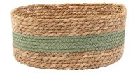 12" Round Natural and Green Low Woven Basket