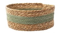 10" Round Natural and Green Low Woven Basket