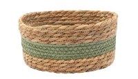 8" Round Natural and Green Low Woven Basket