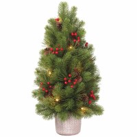 25" LED Faux Pine Tree With Red Berries