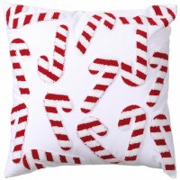 18" Sq Red and White Candy Canes Decorative Pillow