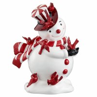 13" Red and White Polyresin Snowman With Cardinals Figurine