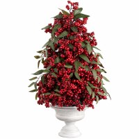 26" Faux Red Berry Tree in a White Paper Mache Pot