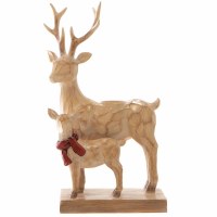 13" Light Brown Polyresin Deer and Fawn Taper Candle Holder