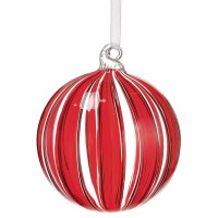 4" Red and Clear Stripe Glass Ball Ornament