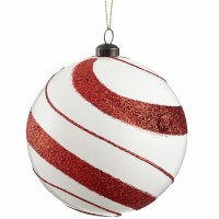 4" Red and White Ball Shaped Swirl Ornament