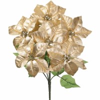 19" Faux Gold Shimmer Poinsettia Bush