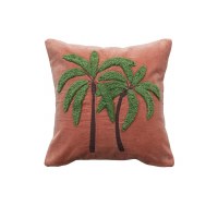 18" Sq Green Palm Trees on Velvet Decorative Pillow