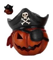 4" LED Jack-O-Lantern Wearing a Pirate Hat and an Eye Patch Figurine