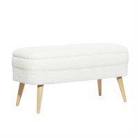 40" White Boucle Storage Bench