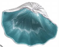 8" Aqua and Silver Metal Clam Bowl