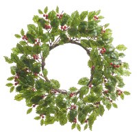 6" Opening Faux Holly Candle Ring