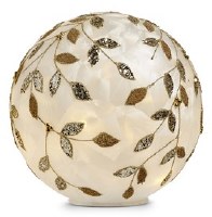 8" LED Silver and Gold Leaves Frost Glass Orb