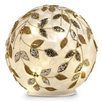 6" LED Silver and Gold Leaves Frost Glass Orb