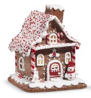 7" LED Gingerbread House With a Snowman Out Front