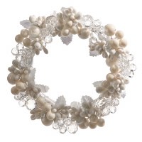 3" Opening Clear and White Beads and Berries Candle Ring