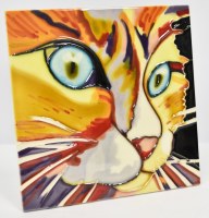 8" Sq Multicolor Cat Face Tile