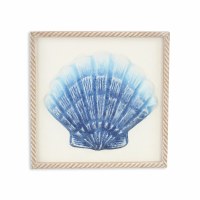 12" Sq Blue Scallop Shell Metal Coastal Wall Art Plaque