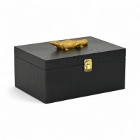 8" x 12" Large Black Decorative Box With a Gold Alligator Handle