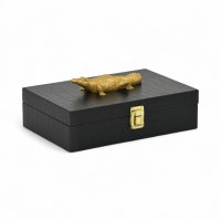 7" x 10" Small Black Decorative Box With a Gold Alligator Handle