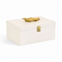 8" x 12" Large White Decorative Box With a Gold Alligator Handle