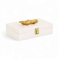 7" x 10" Small White Decorative Box With a Gold Alligator Handle