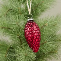 5" Red Pine Cone Glass Ornament