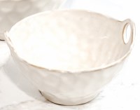 5" Round White Textured Ceramic Bowl With Handles