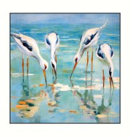 32" Sq Four Shorebirds Wrapped Coastal Canvas