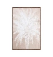 24" x 16" White Palm Tree on a Beige Background 2 Framed Coastal Canvas