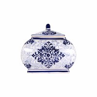 8" Blue and White Pattern Ceramic Jar