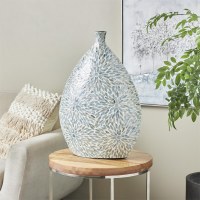 24" Blue Mother of Pearl Mosaic Vase