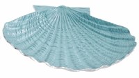 13" Silver and Teal Metal Scallop Shell Dish