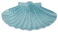 10" Silver and Teal Metal Scallop Shell Dish