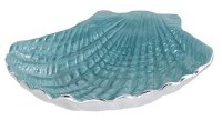 7" Silver and Teal Metal Scallop Shell Dish