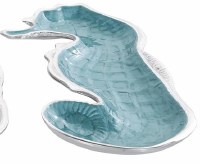 11" Silver and Teal Metal Seahorse Dish