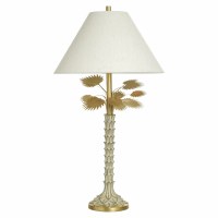 36" Gold and Beige Palmetto Fronds Tropical Table Lamp