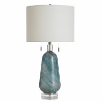 31" Dark Blue Swirl Double Pull Glass Table Lamp