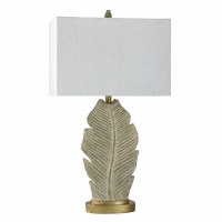 32" Beige and Green Tropical Leaf Table Lamp