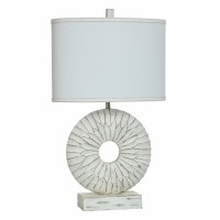 27" Distressed White Polyresin Textured Ring Table Lamp