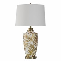 32" Gold Palm Fronds on White Coastal Table Lamp