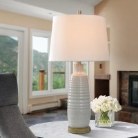 30" White Ceramic Table Lamp With a USB Plug