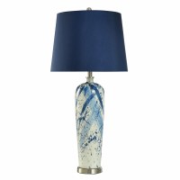 37" Blue Splatters Ceramic Table Lamp With a Dark Blue Shade