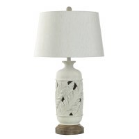 32" Distressed White Polyresin Tropical Leaf Table Lamp