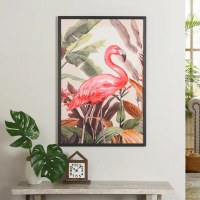 49" x 33" LED Flamingo in Tropical Leaves Framed Canvas