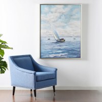 50" x 38" Blue Sails Framed Coastal Canvas